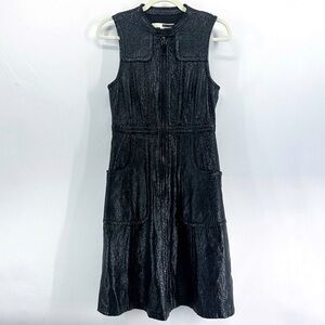 Anthropologie Tracy Reese Black Faux Leather Zip Up Midi Dress Size 6